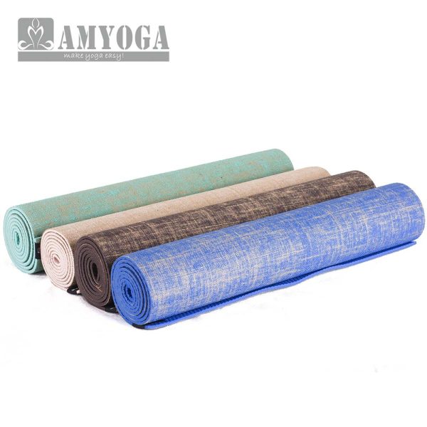 Reversible jute yoga mat in blue