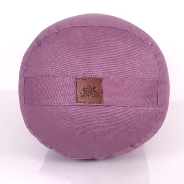 Round yoga bolster with a lilac microfibre cover