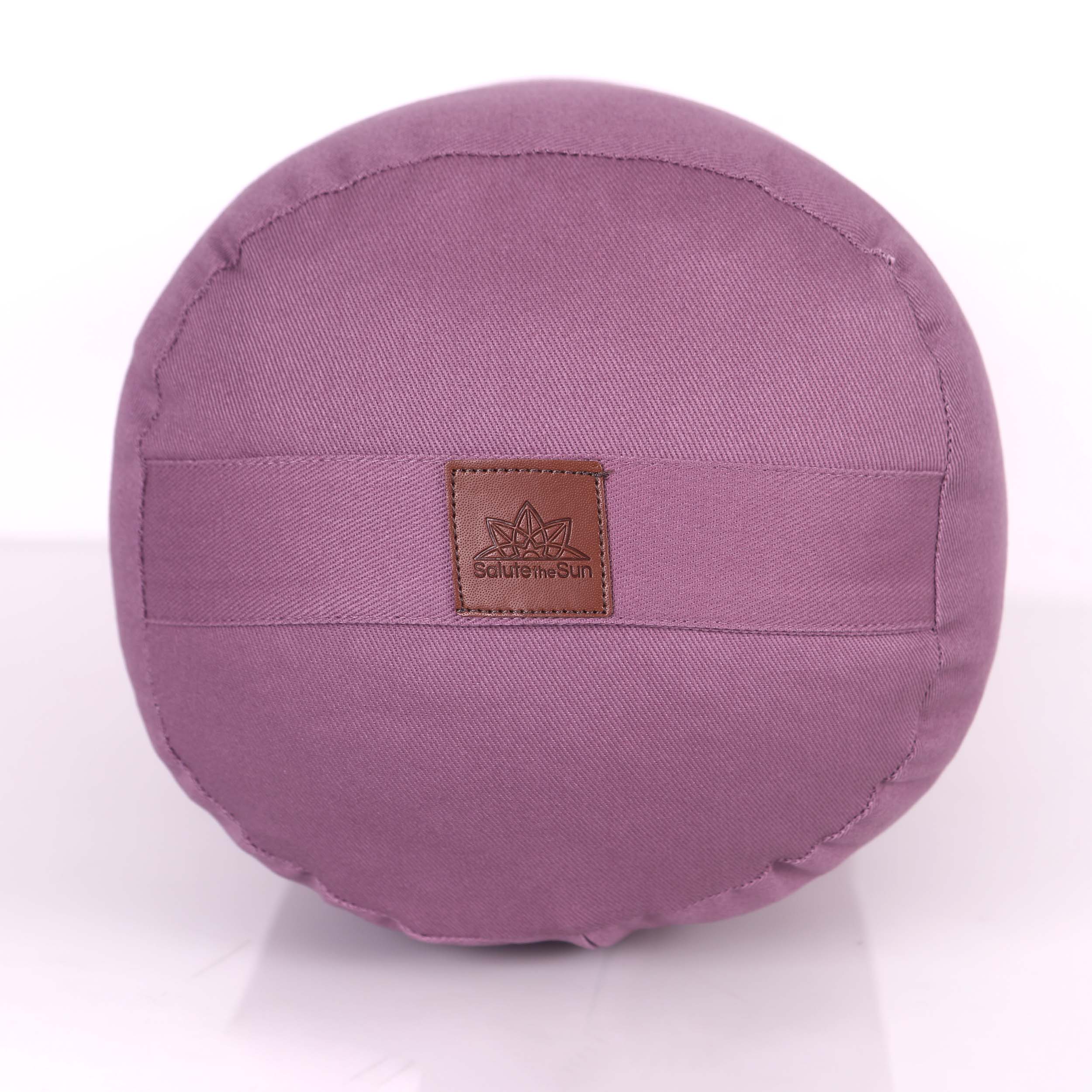AMY_lilac-1 Round yoga bolster with a lilac microfibre cover