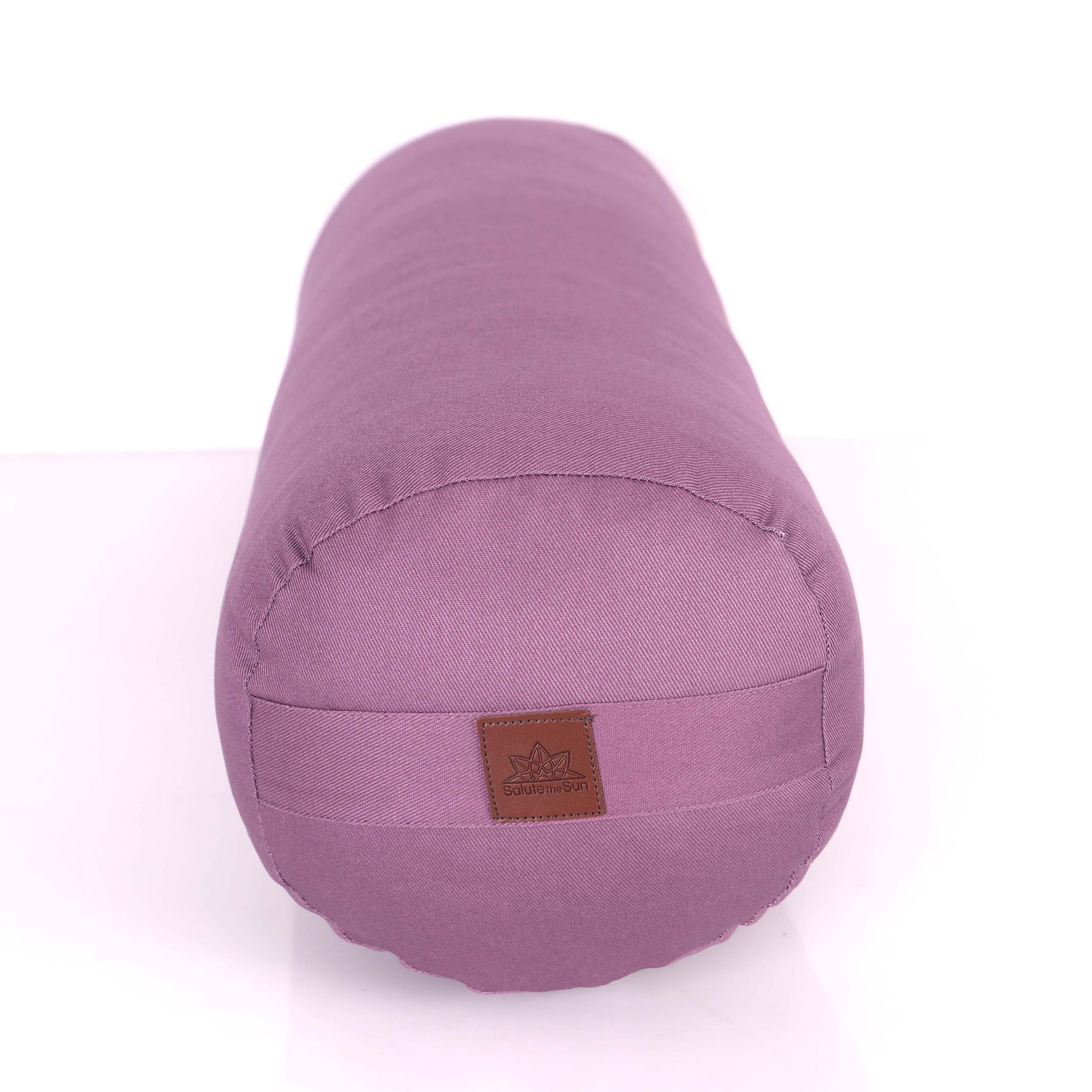 AMY_lilac-2 Round yoga bolster with a lilac microfibre cover