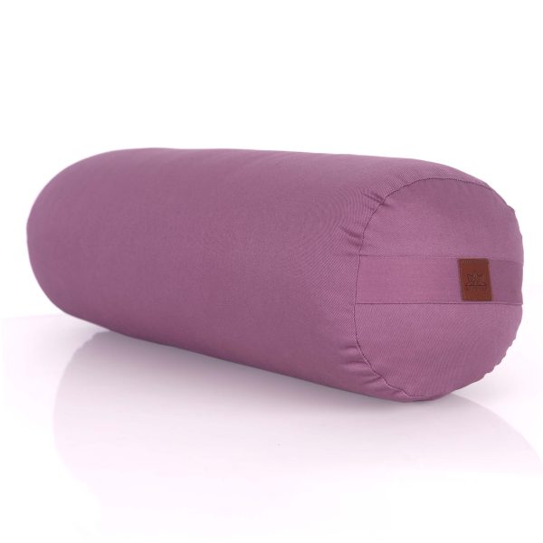 Round yoga bolster with a lilac microfibre cover