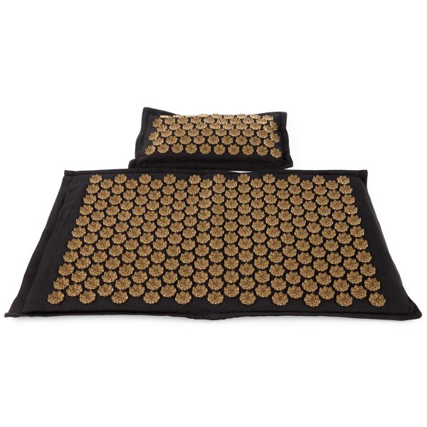 Premium Acupressure Mat and Pillow Set Black & Gold