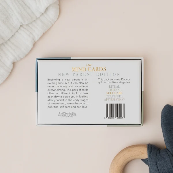 Back of the Mind Cards: New Parent Edition box listing the five categories